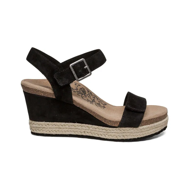 AETREX SYDNEY ESPADRILLE WEDGE BLACK SUEDE