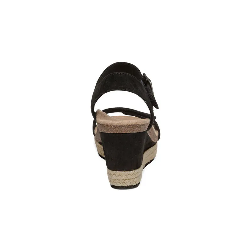 AETREX SYDNEY ESPADRILLE WEDGE BLACK SUEDE