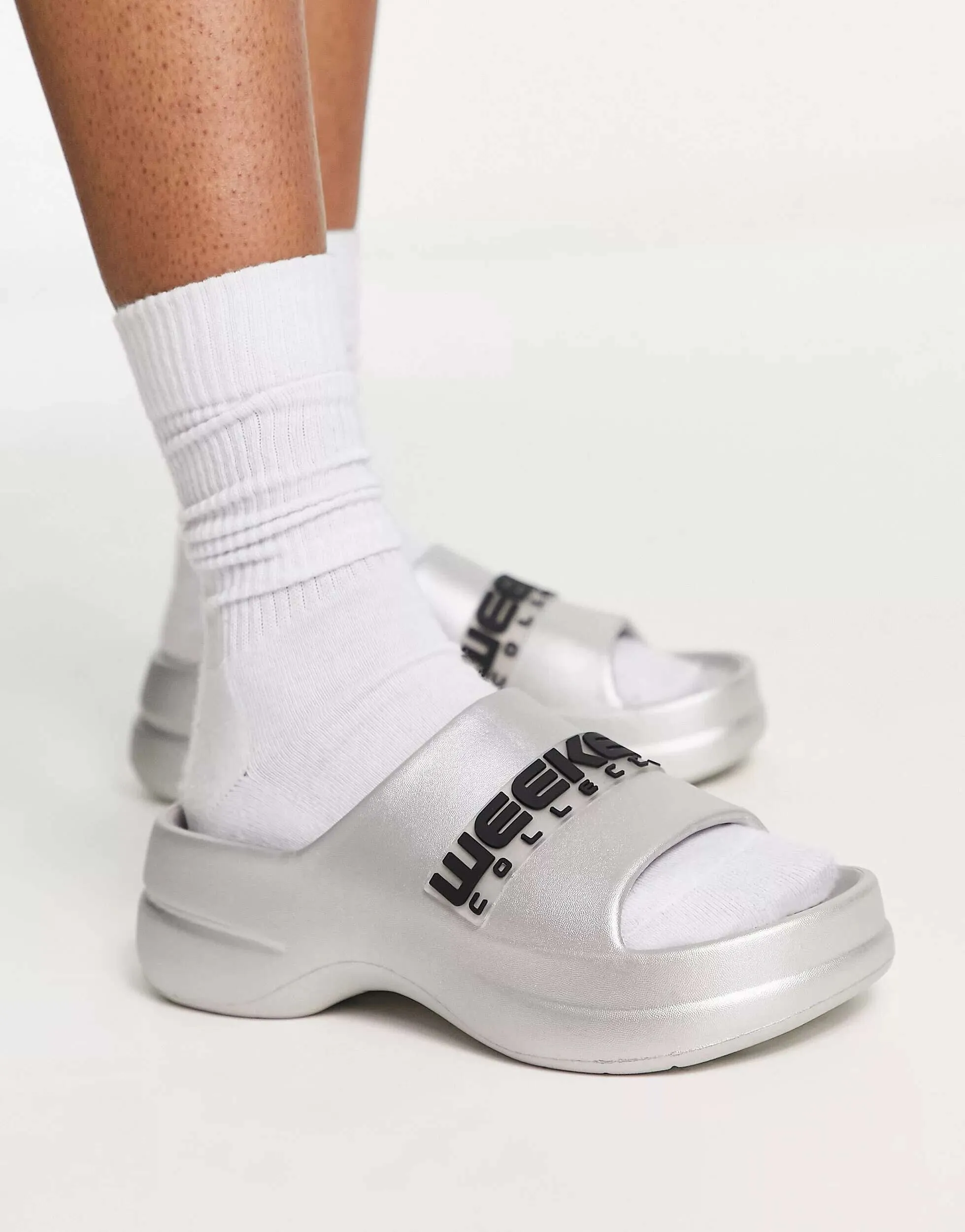 ASOS Weekend Collective Platform Slides in Silver