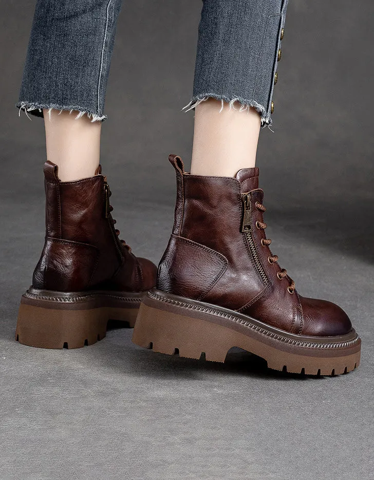 Autumn Winter Anti-slip Real Leather Lace-up Martin Boots