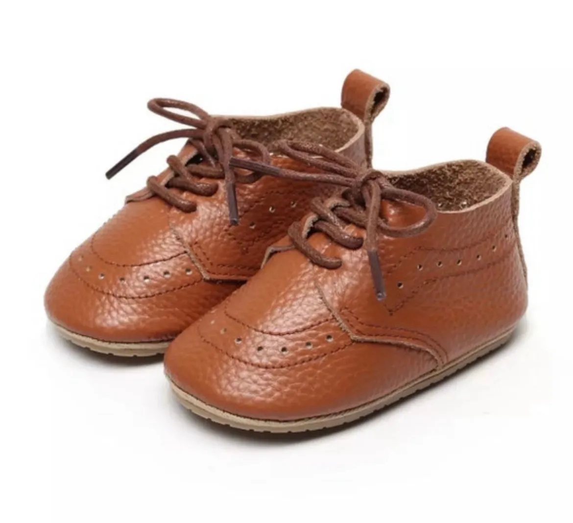 Baby Oxford Brogues - Handmade Genuine Leather Baby Shoes, Tan