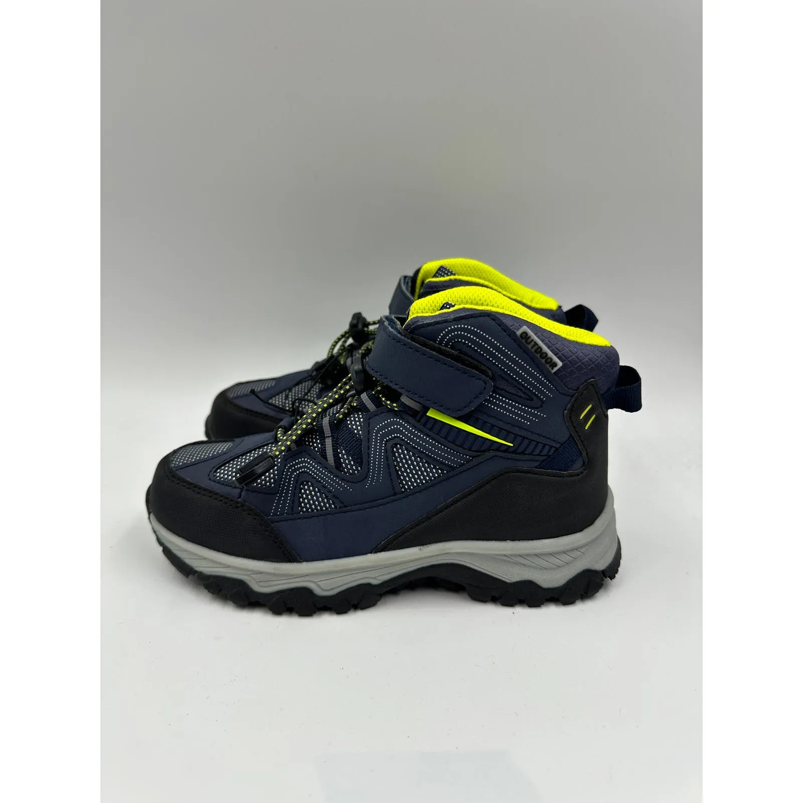 Big Kid Size 2.5, Navy High Top Hikers w/ Black and Lime Green Accents