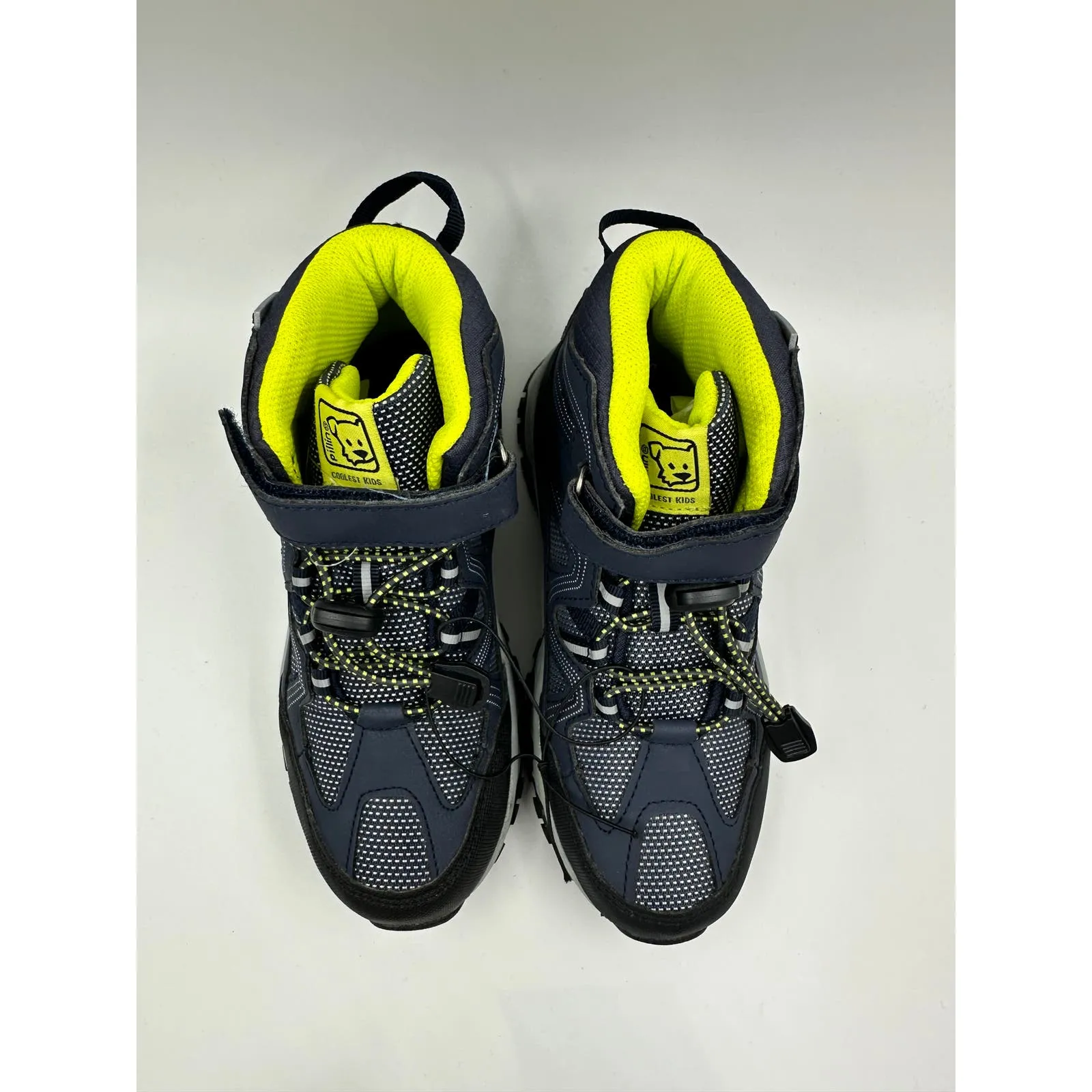 Big Kid Size 2.5, Navy High Top Hikers w/ Black and Lime Green Accents