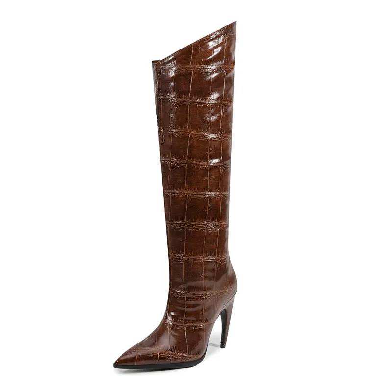 Chic CrocBuckle High Heeled Boots