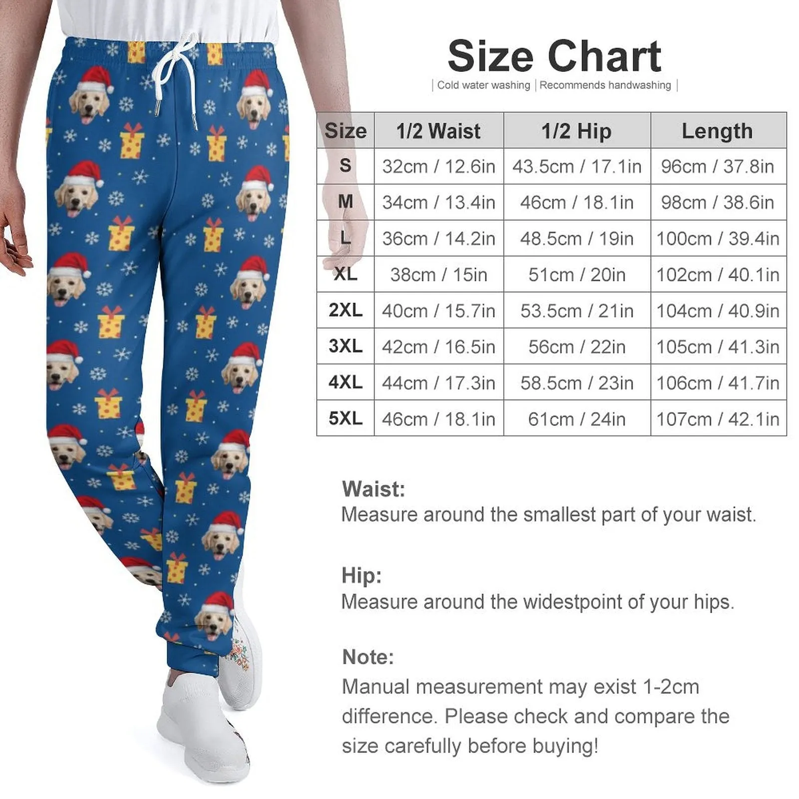 Custom Pet Face Christmas Gifts with Hat Men's Sweatpants Personalized Sports Pants