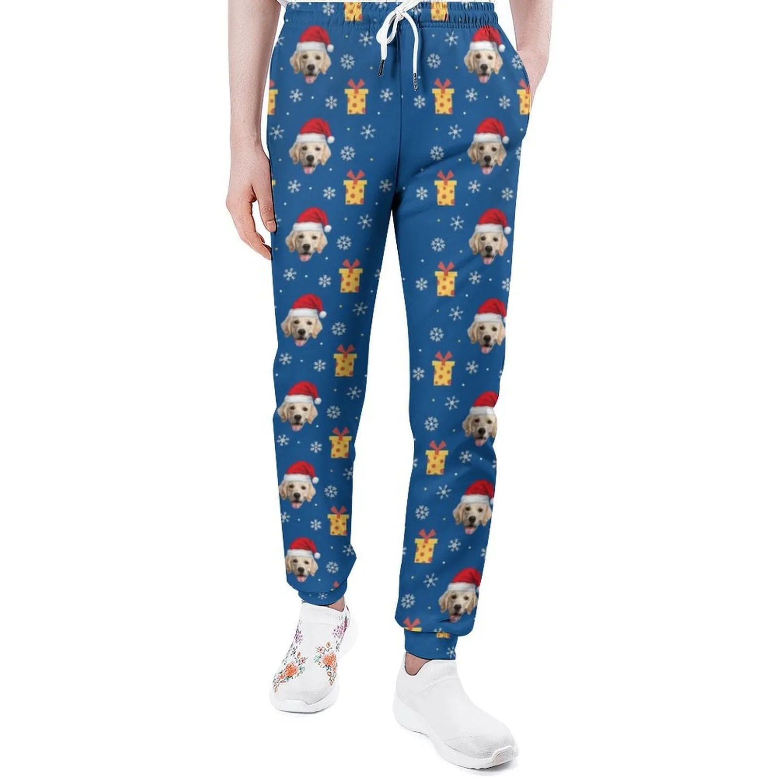 Custom Pet Face Christmas Gifts with Hat Men's Sweatpants Personalized Sports Pants