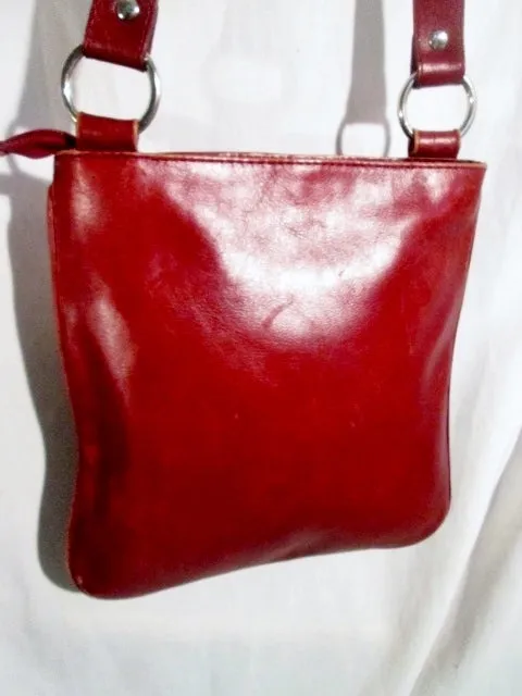 DEBENHAMS Leather Shoulder Bag Purse Swingpack Cross Body Pouch Stitch RED BROWN BURGUNDY