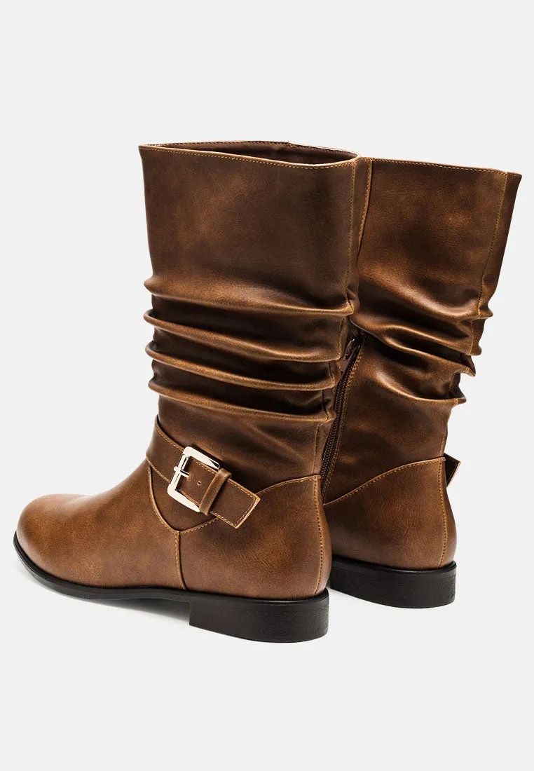 Folds Slouch Faux Leather Ankle Boots