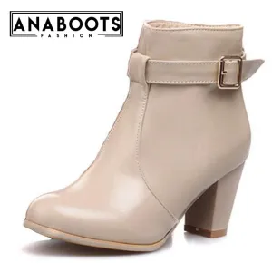 high heels buckle winter retro ankle Boots