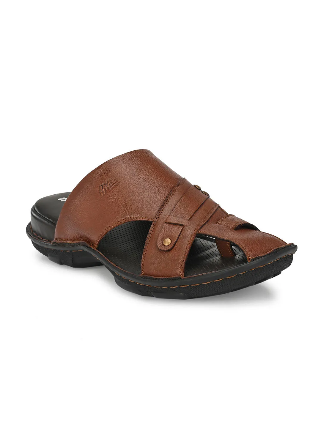 Hitz Men's Tan Leather Comfort Slippers