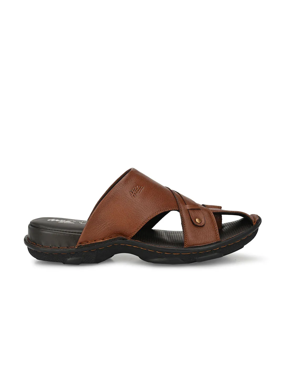 Hitz Men's Tan Leather Comfort Slippers