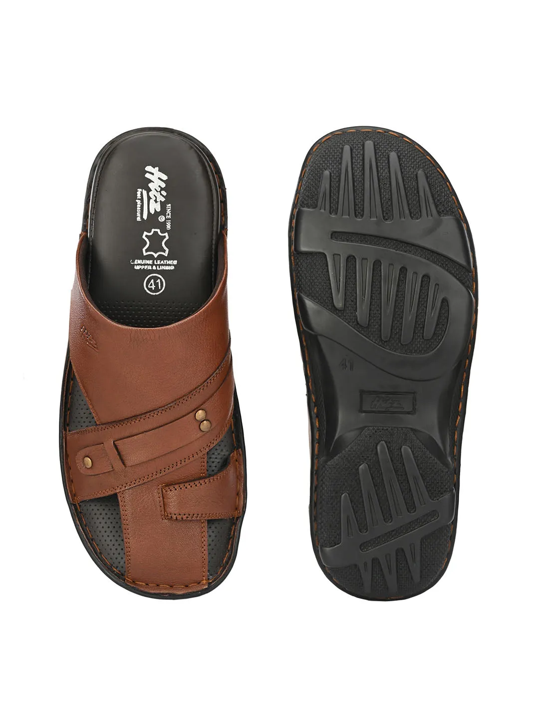 Hitz Men's Tan Leather Comfort Slippers