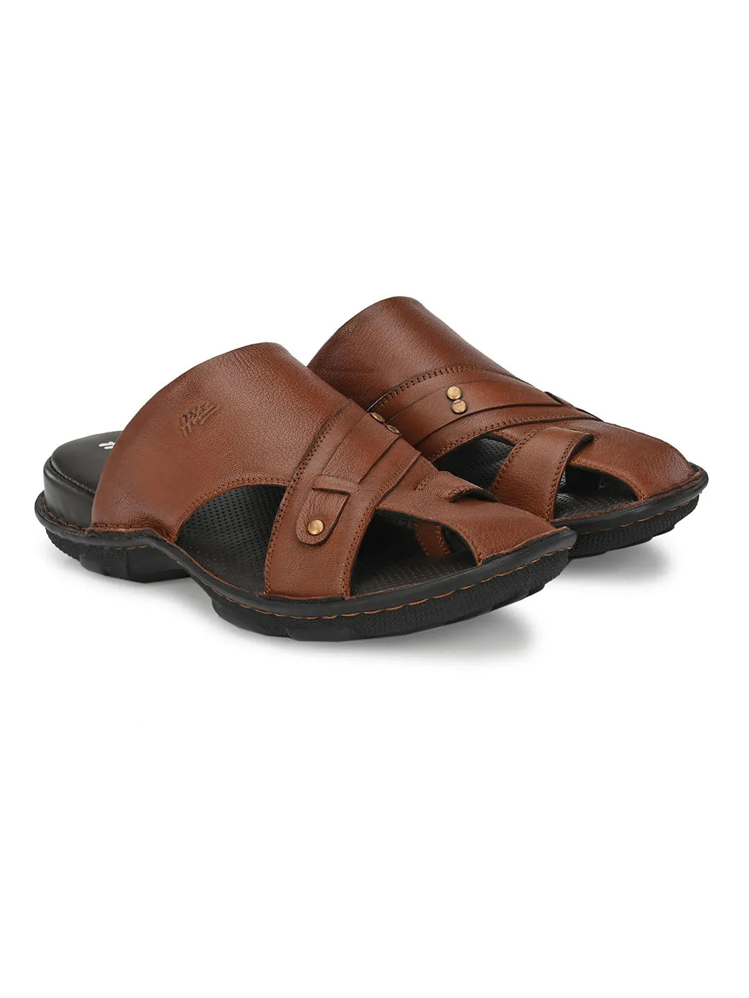 Hitz Men's Tan Leather Comfort Slippers