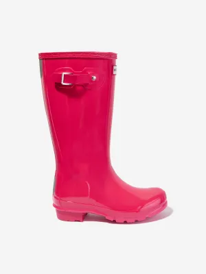 Hunter Girls Original Gloss Wellington Boots in Pink