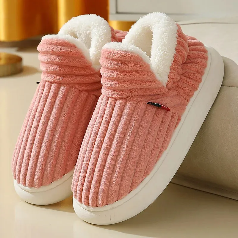 Kidmi Winter Fur Shoes For Women Fashion Outdoor Waterproof House Shoes For Men With Padded Shoes Indoor Fluffy Cotton Slippers