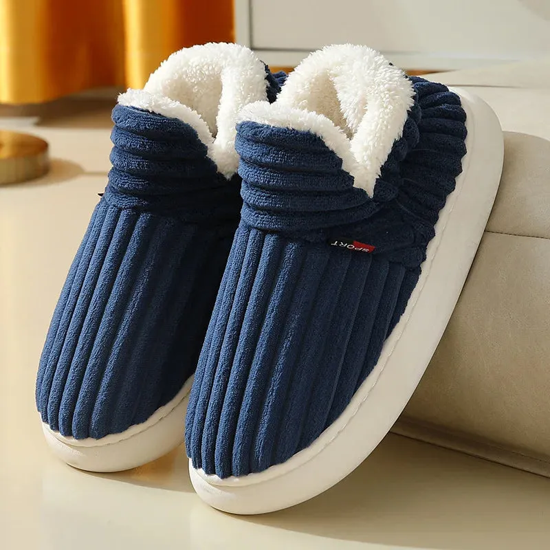 Kidmi Winter Fur Shoes For Women Fashion Outdoor Waterproof House Shoes For Men With Padded Shoes Indoor Fluffy Cotton Slippers