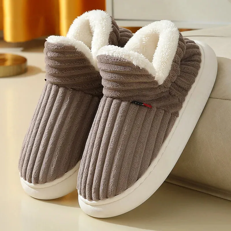 Kidmi Winter Fur Shoes For Women Fashion Outdoor Waterproof House Shoes For Men With Padded Shoes Indoor Fluffy Cotton Slippers