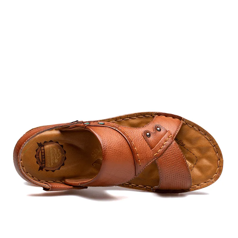 kkboxly kkboxly Men Cowhide Leather Opened Toe Non Slip Beach Casual Outdoor Sandals