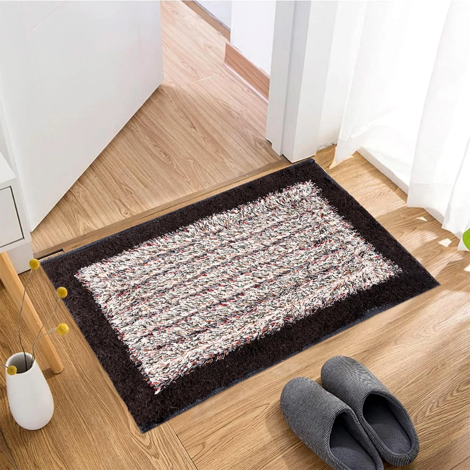 Kuber Industries Door Mat | Dust Trapper Mat | Door Entrance Mat | Anti-Skid Door Mat | Floor Mat for Home Entrance | Cotton Border Door Mat | Entryway Door Mat | Pack of 2 | Multi