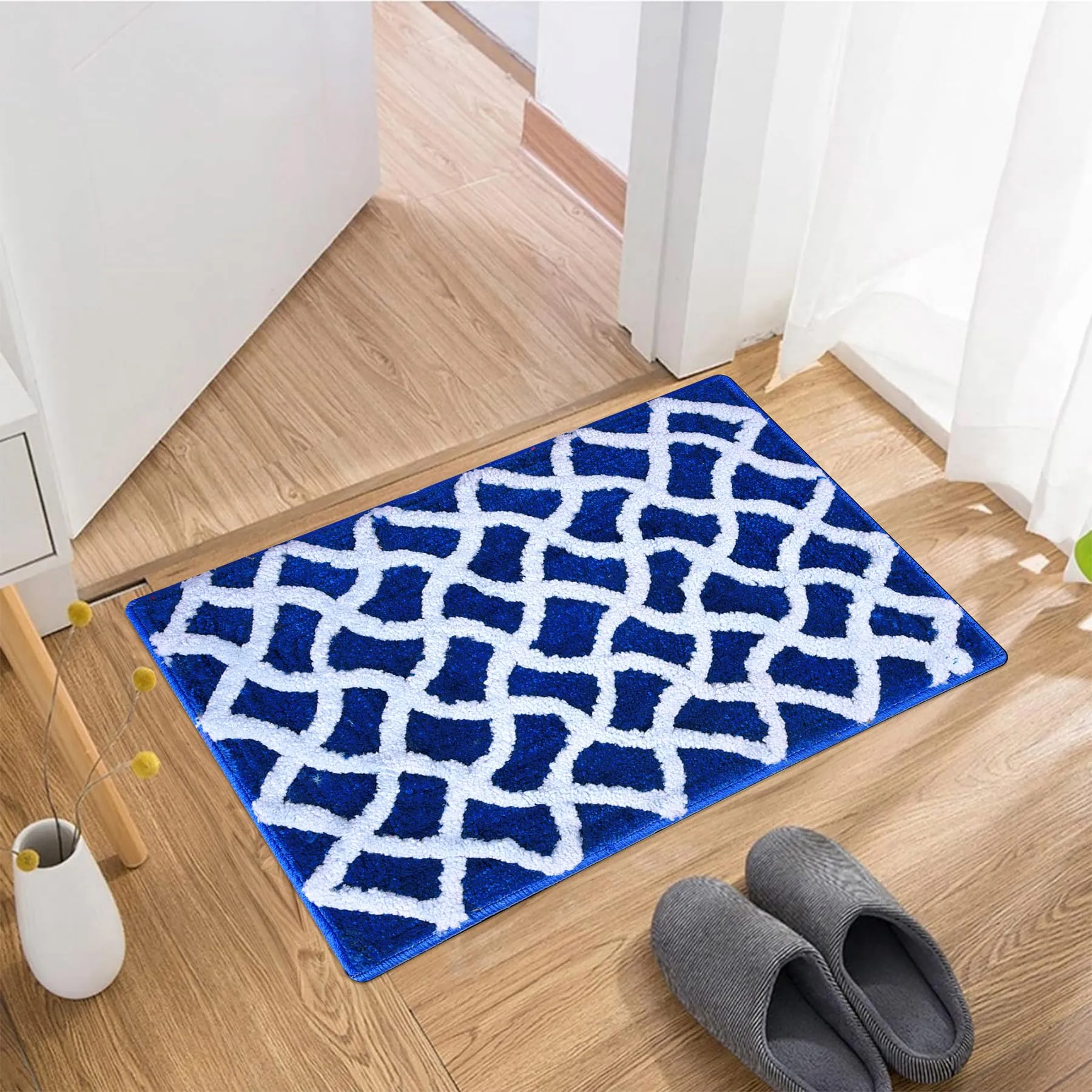 Kuber Industries Door Mat | Dust Trapper Mat | Door Entrance Mat | Anti-Skid Door Mat | Floor Mat for Home Entrance | Zig Zag Door Mat | Entryway Door Mat | Blue