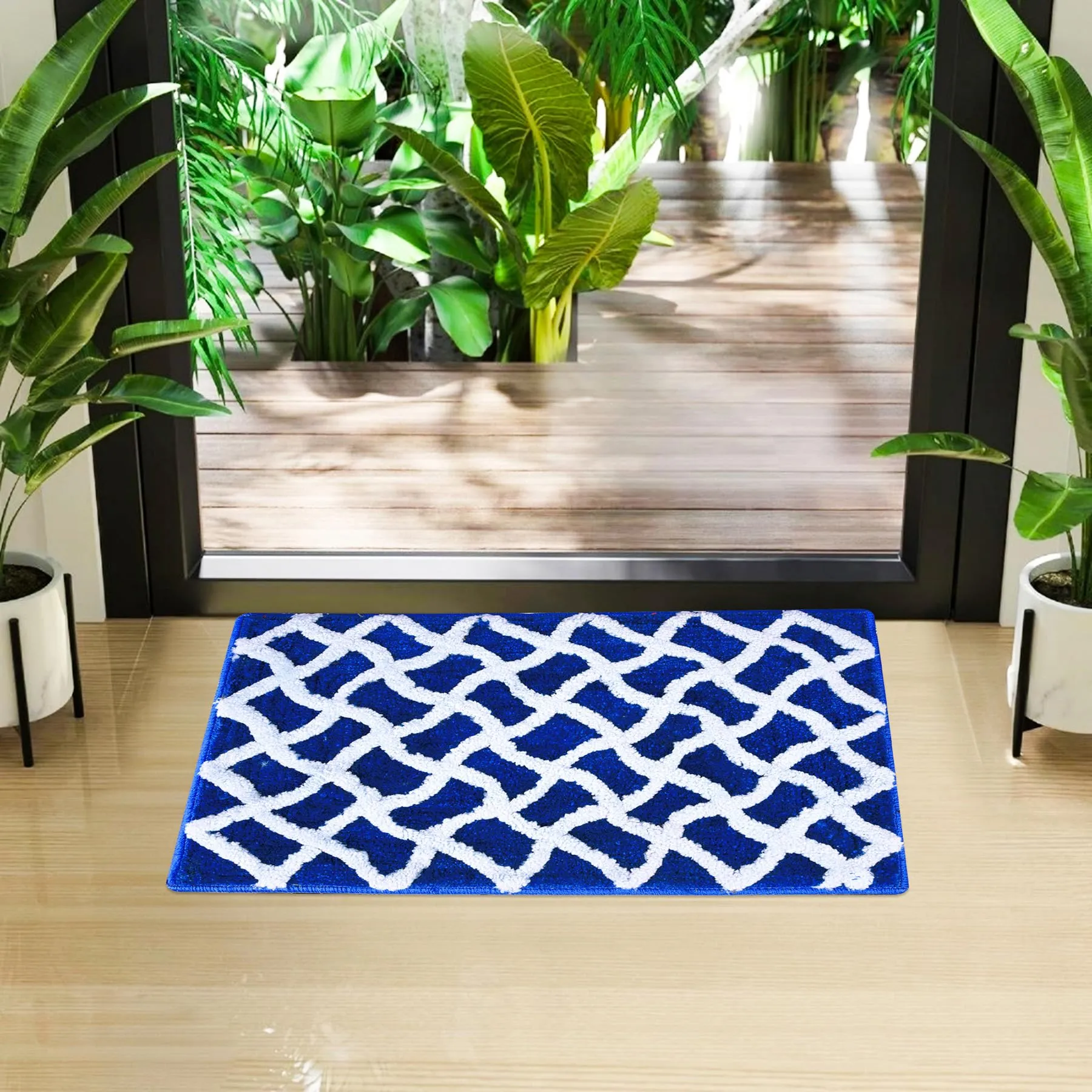 Kuber Industries Door Mat | Dust Trapper Mat | Door Entrance Mat | Anti-Skid Door Mat | Floor Mat for Home Entrance | Zig Zag Door Mat | Entryway Door Mat | Blue