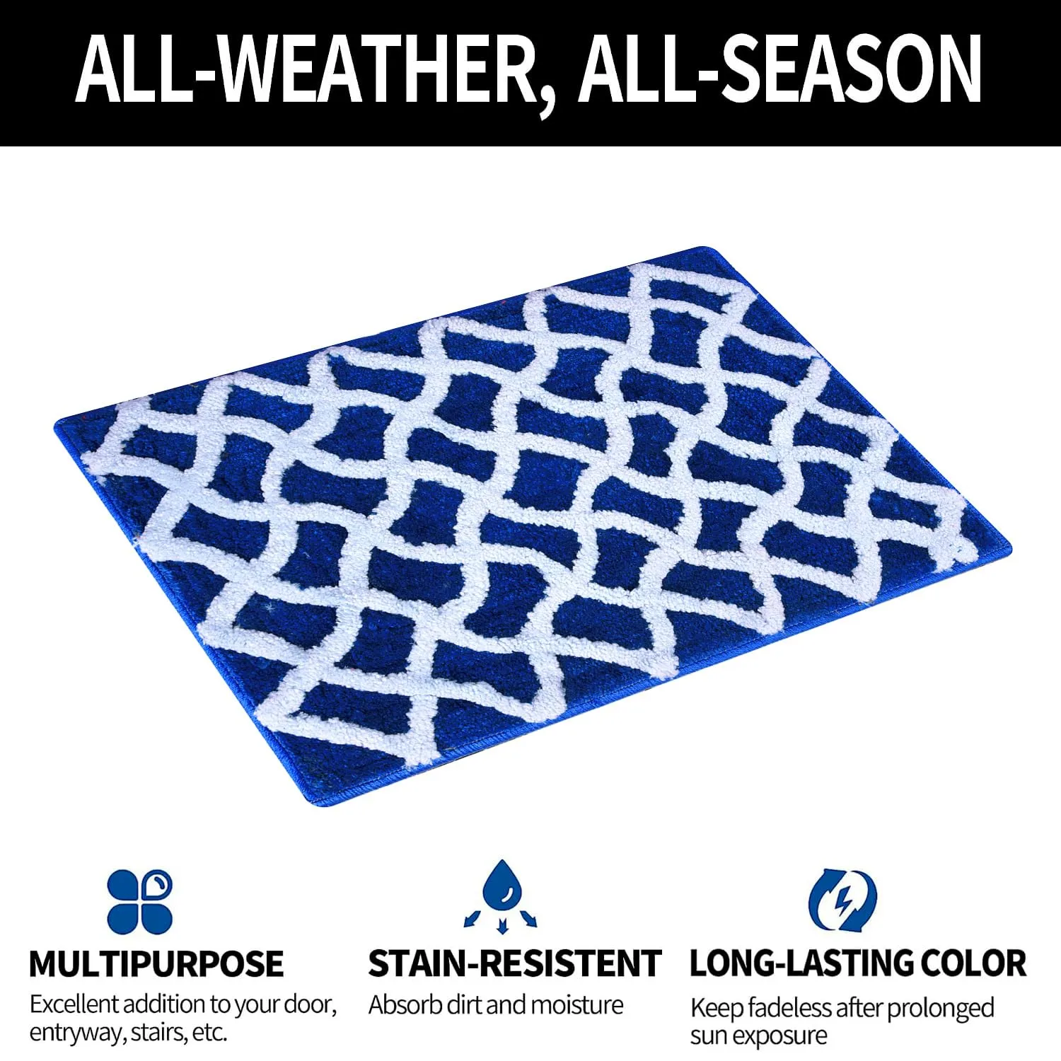 Kuber Industries Door Mat | Dust Trapper Mat | Door Entrance Mat | Anti-Skid Door Mat | Floor Mat for Home Entrance | Zig Zag Door Mat | Entryway Door Mat | Blue