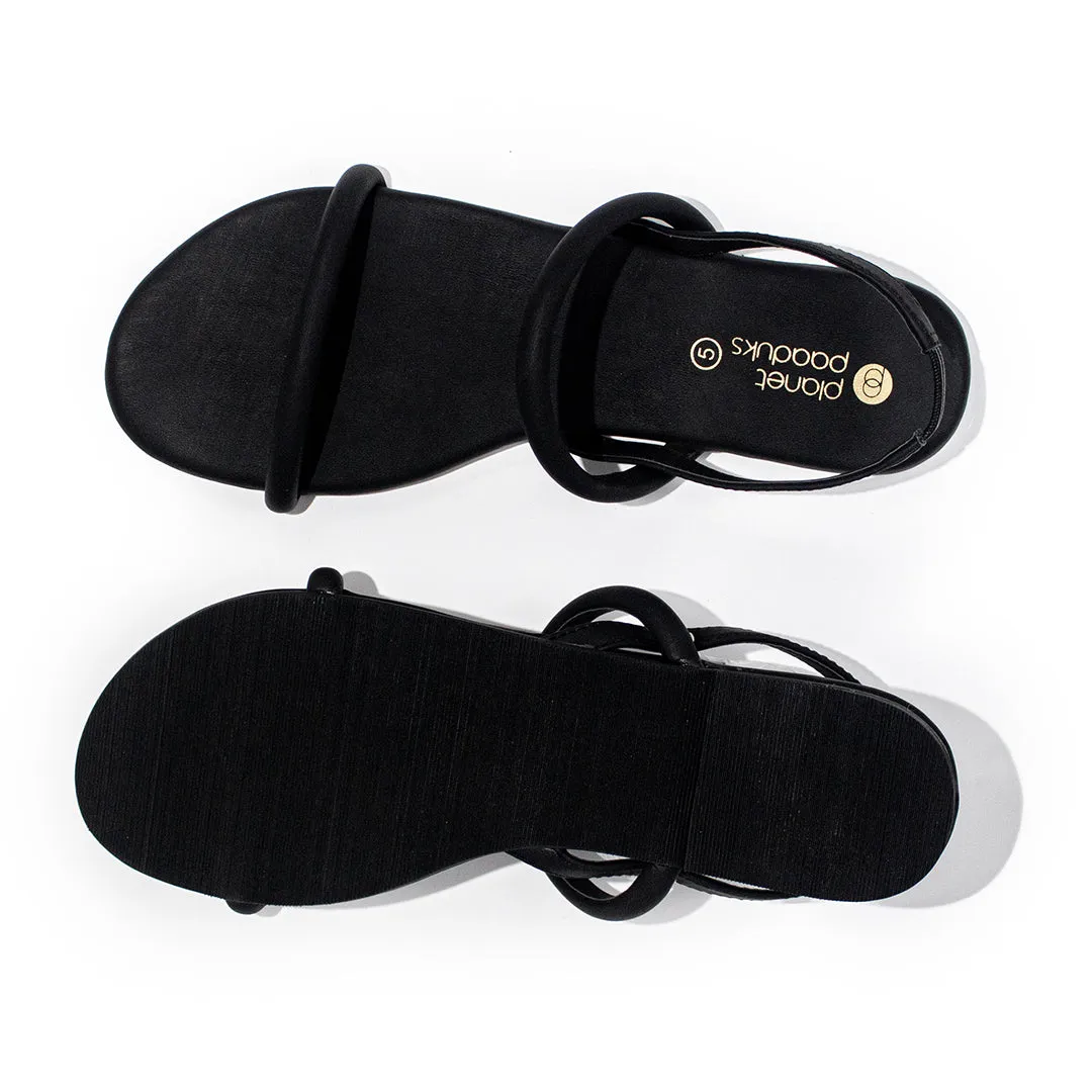 Lily Dual-Strap Vegan Leather Black Women Sandals