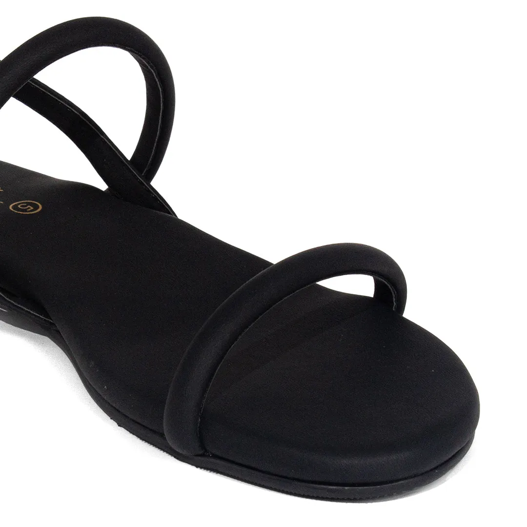 Lily Dual-Strap Vegan Leather Black Women Sandals