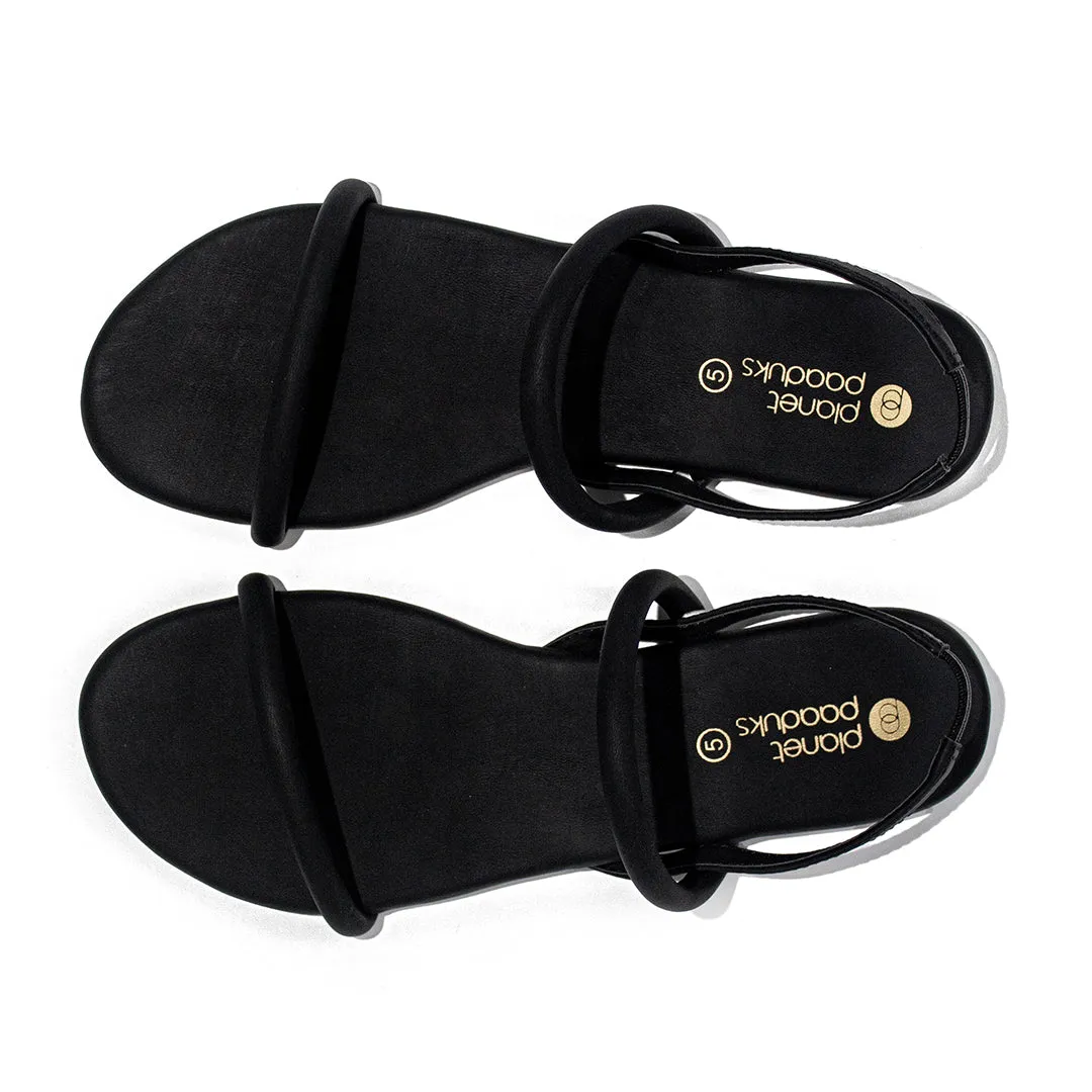 Lily Dual-Strap Vegan Leather Black Women Sandals