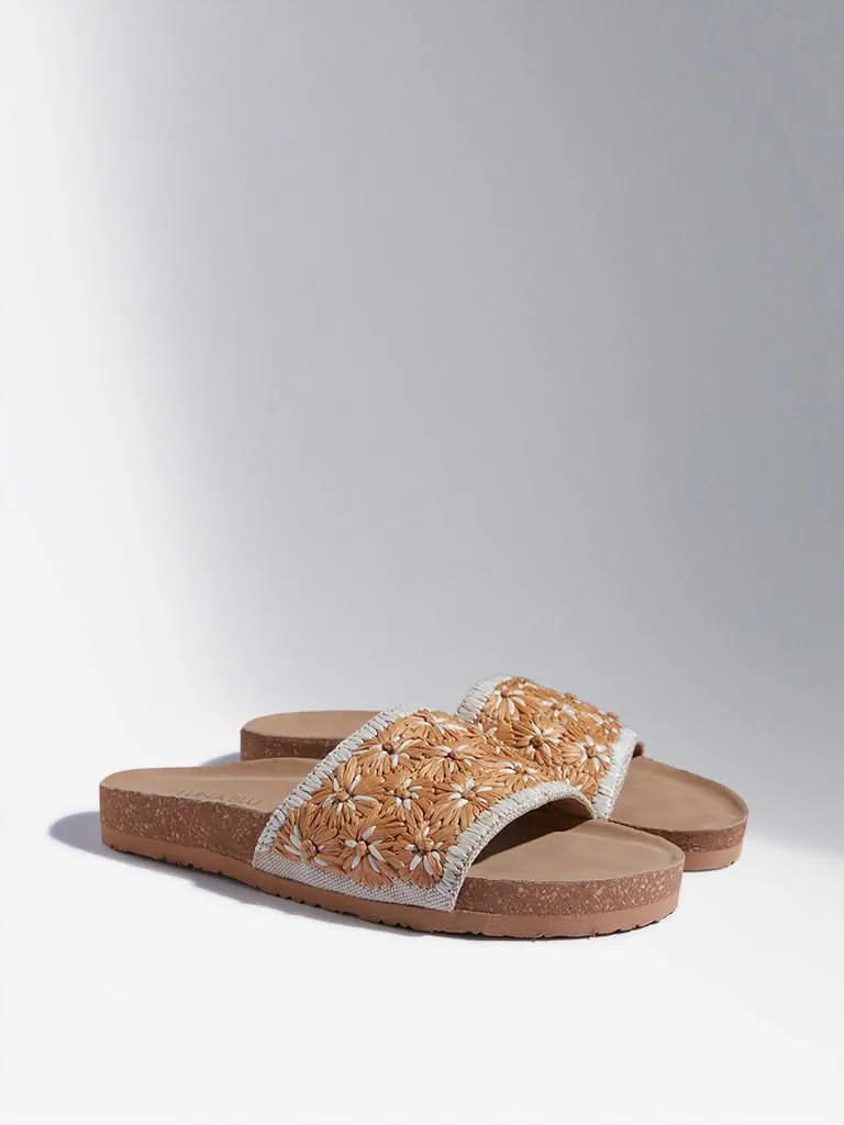 LUNA BLU Tan Floral Woven Comfort Sandals