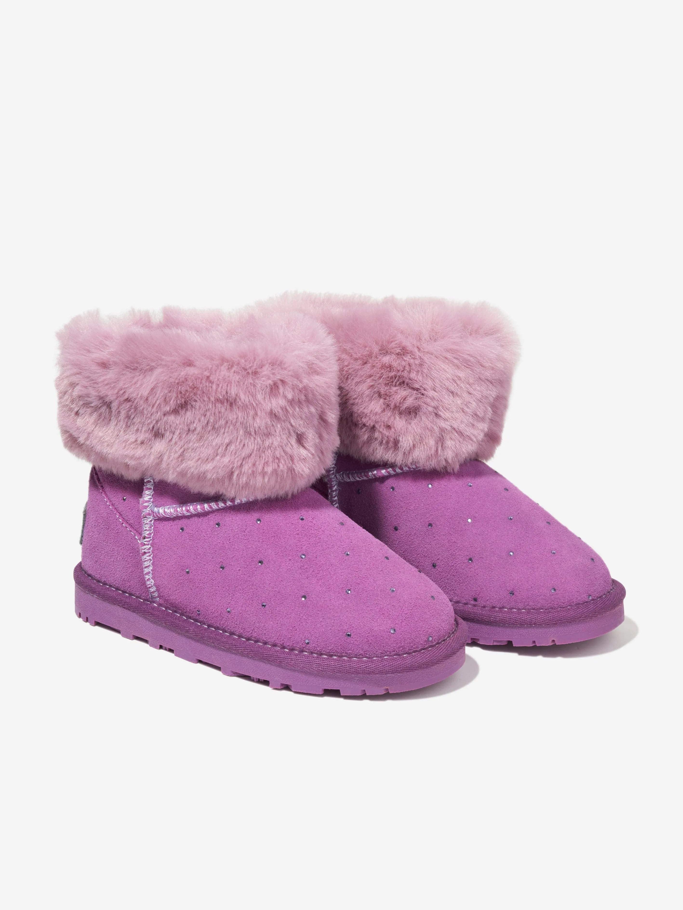 Monnalisa Girls Suede Diamante Boots in Purple