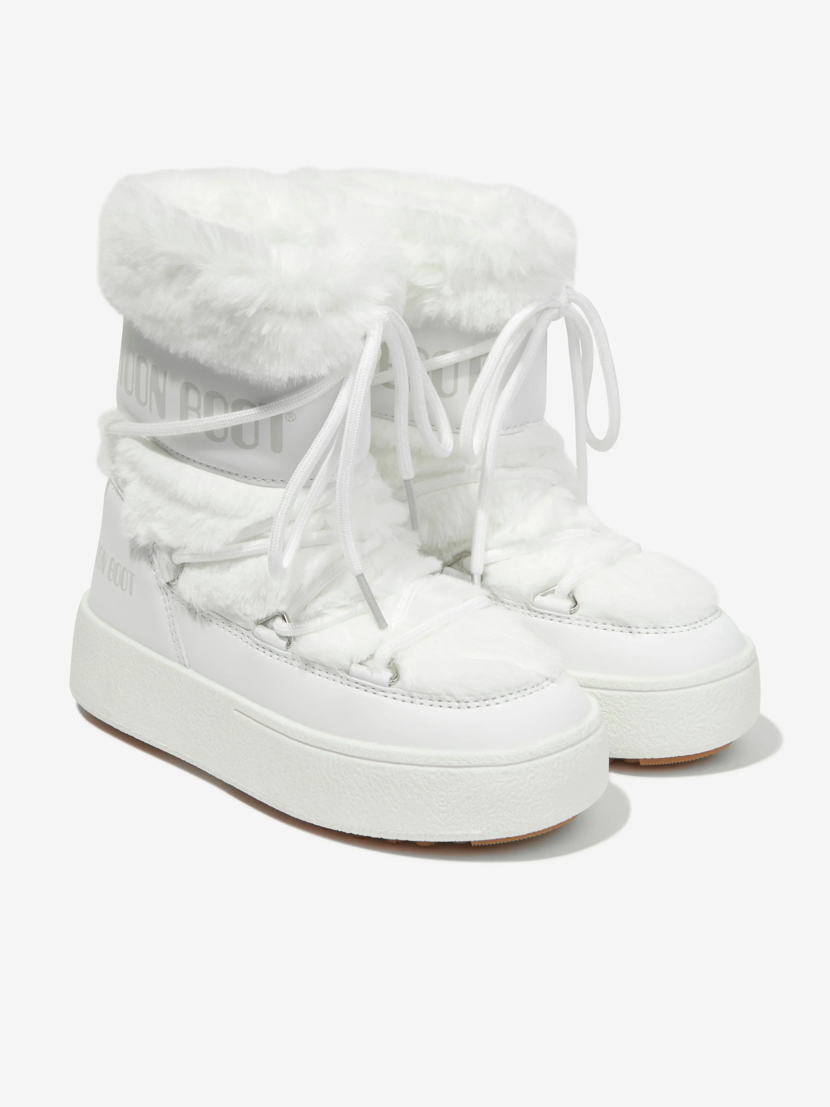 Moon Boot Girls JTrack Faux Fur Snow Boots in White