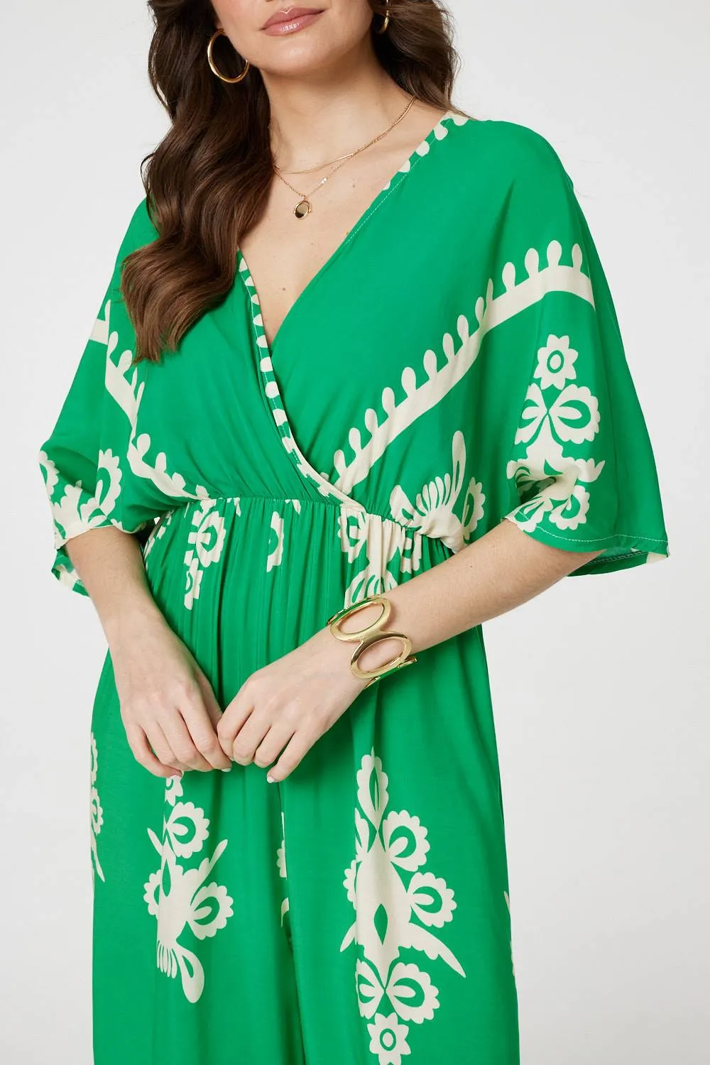 Printed 3/4 Sleeve Jumpsuit