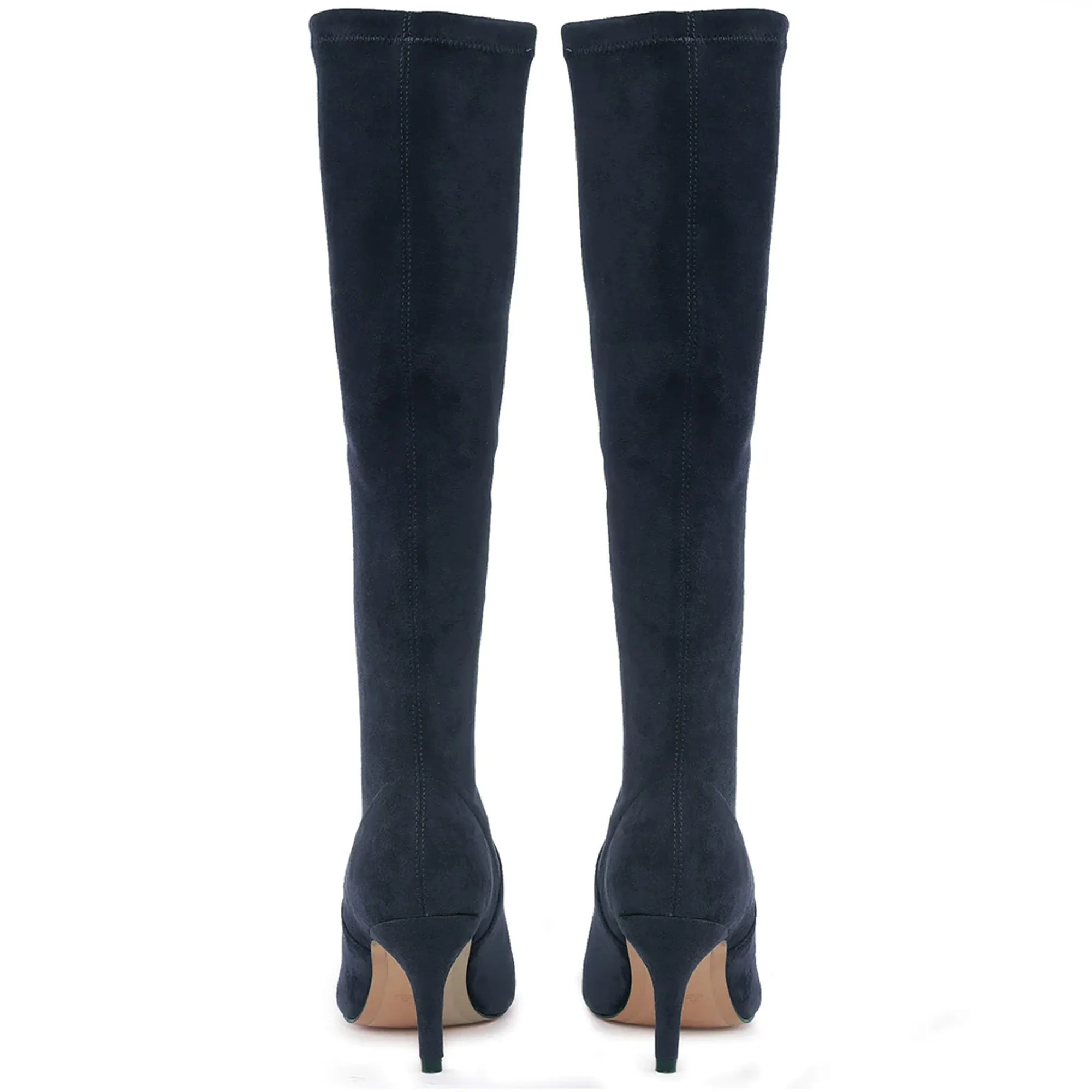 Saint Jemima Navy Stretch Suede Kitten Heel Long Boots