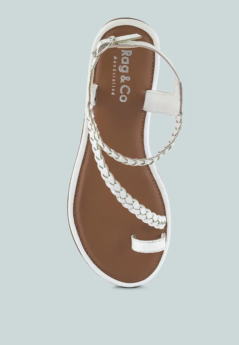 STALLONE White Braided Flat Sandals