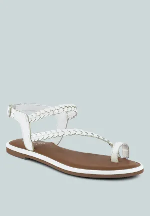 STALLONE White Braided Flat Sandals