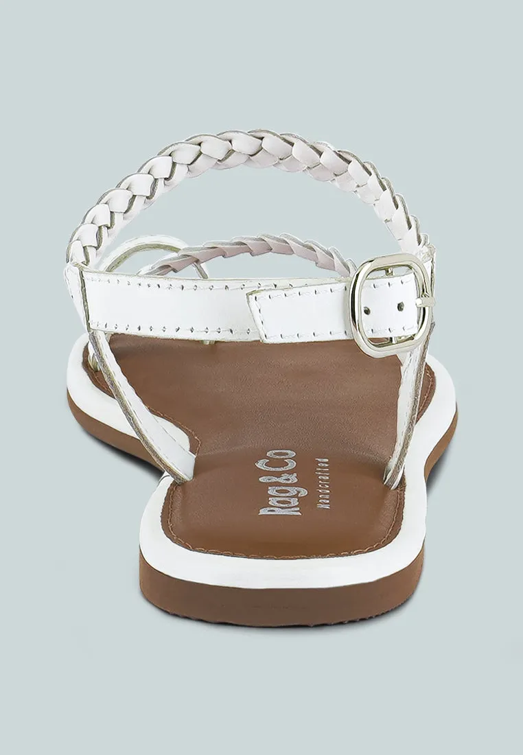 STALLONE White Braided Flat Sandals