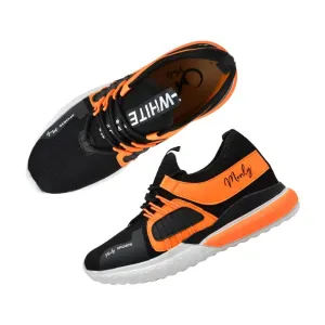 Stylish Orange Mesh Self Design Sports Shoes For Men