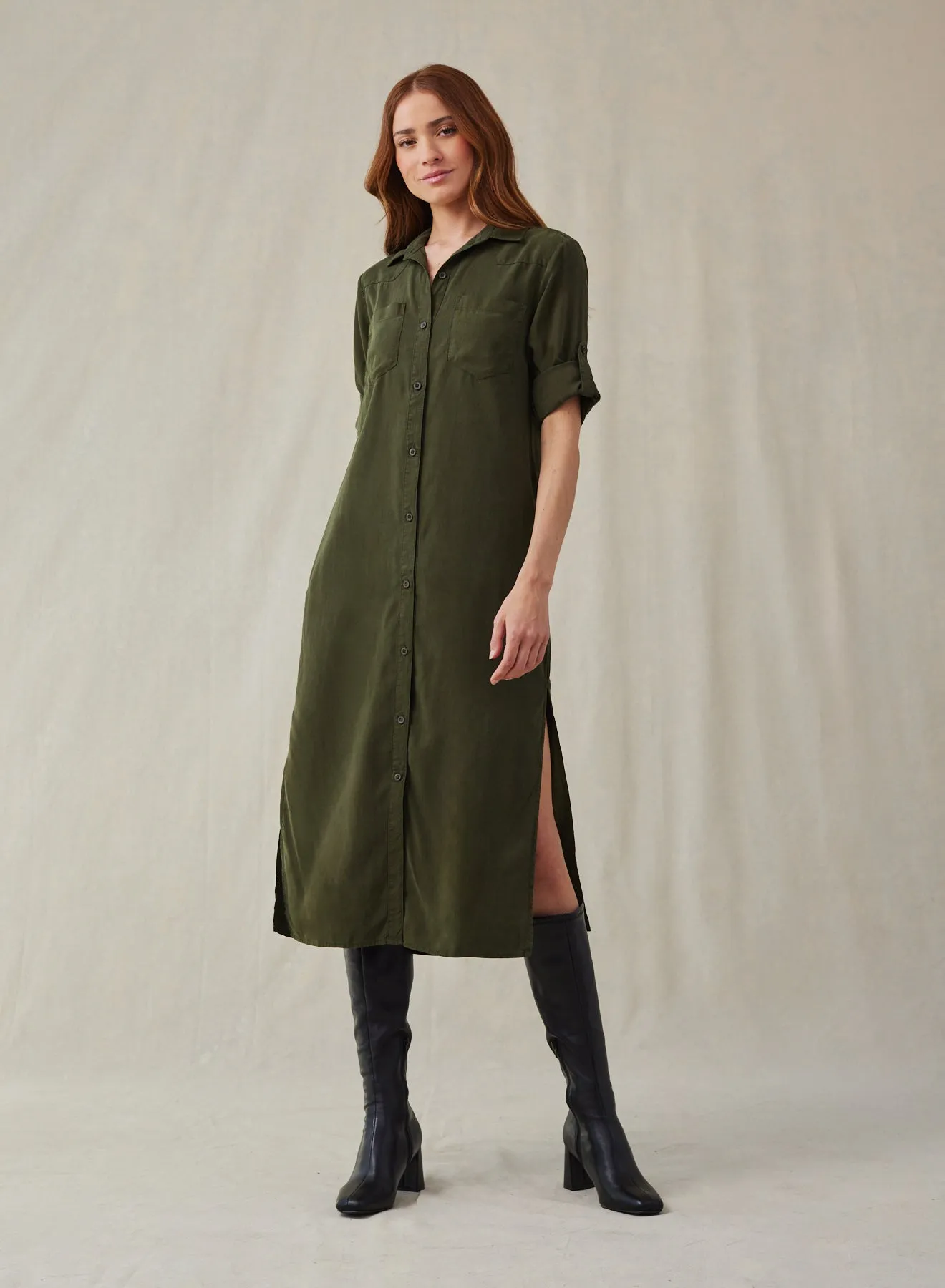 Western Yoke Duster Dress - Italian Herb