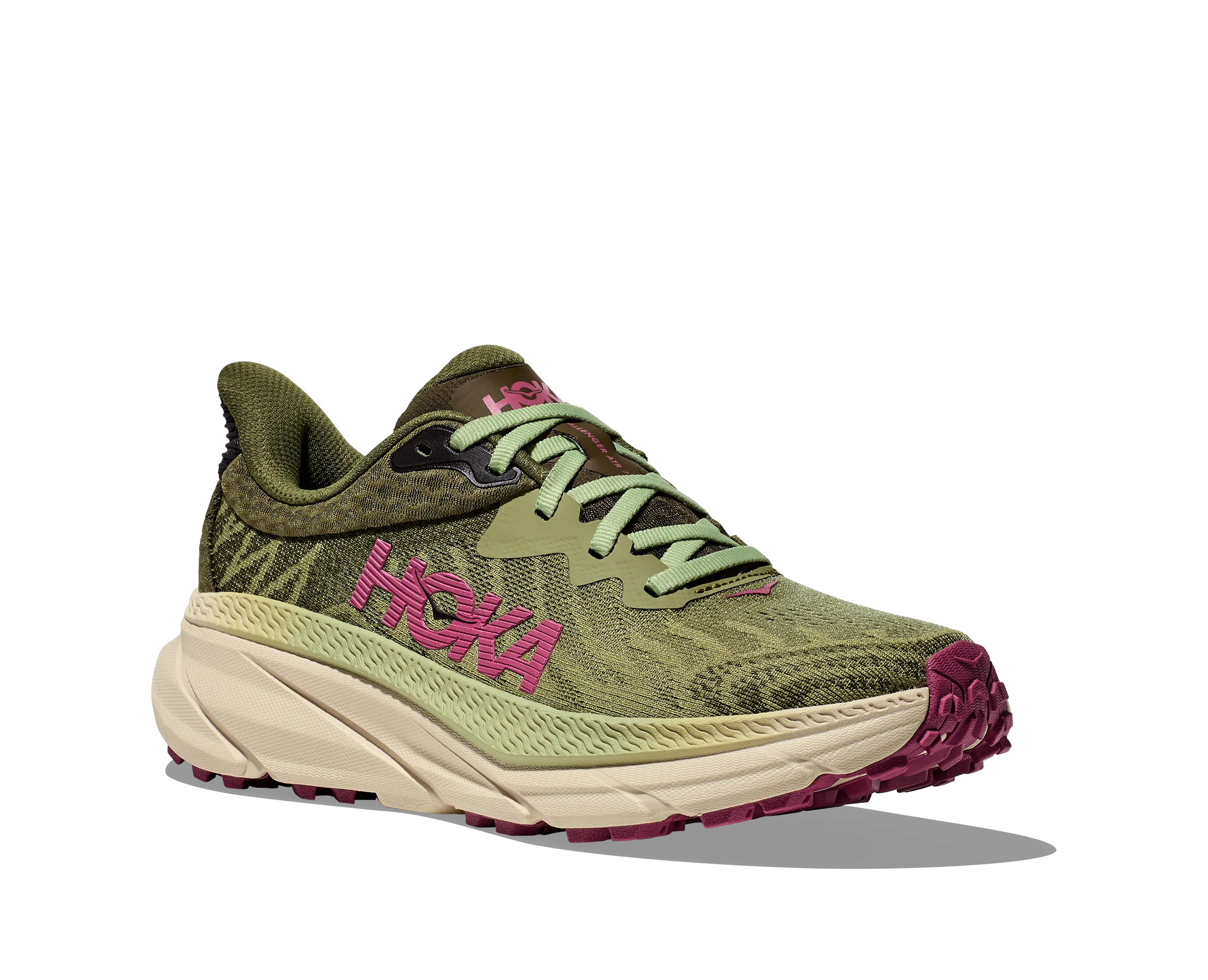 Women's Hoka Challenger 7 Color: Forest Floor/ Beet Root