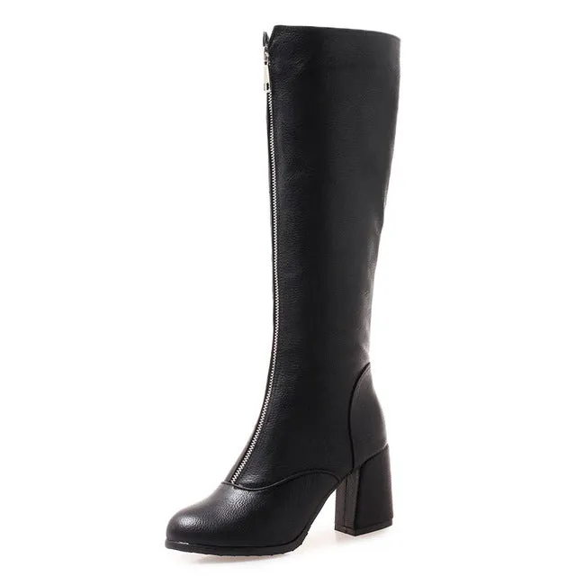 Zip Up Hoof high Heels Boots Woman Shoes