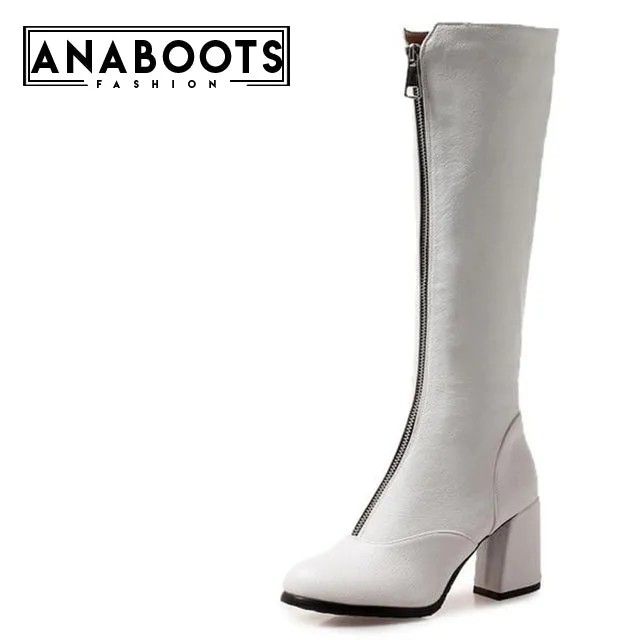 Zip Up Hoof high Heels Boots Woman Shoes